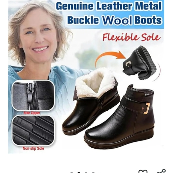 Brown Leather Orthopedic  Wool Lined Winter Boots with Zipper - Picture 2 of 5